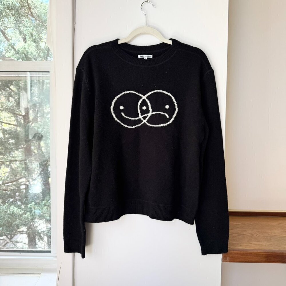 Reformation Mixed Emotions Wool Oversized Sweater Black White Small